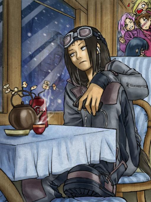 Neji and his fangirls at the cafe